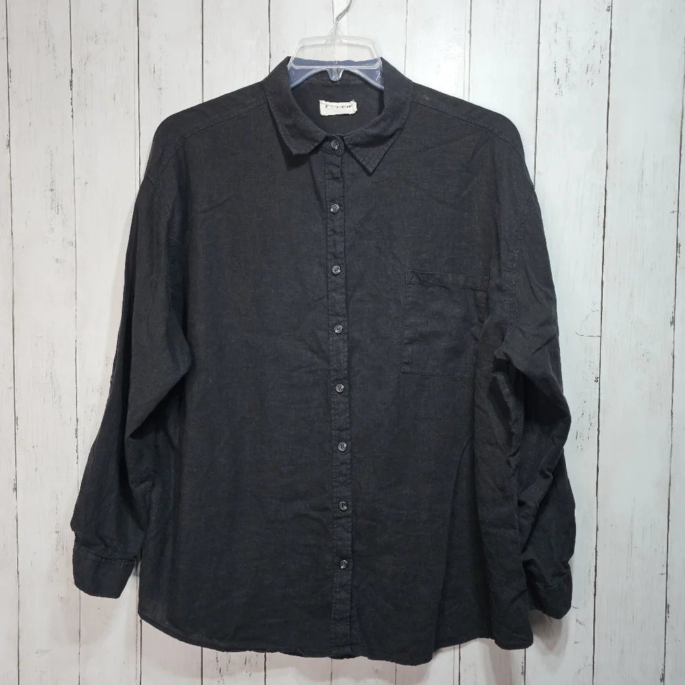 Risen Los Angeles Women's Black Linen Blend Relaxed Fit Button Up Shirt Size M/L - Picture 3 of 14